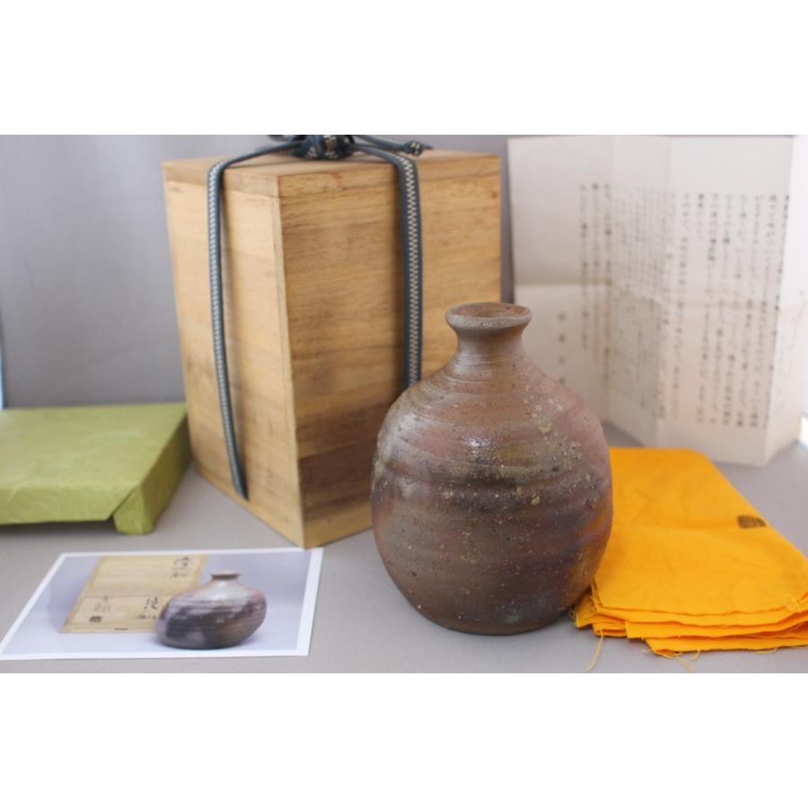 本物保証 備前焼 中村六郎 作 徳利 蕪徳利 共桐箱 大振扁壷 窯変 桟切