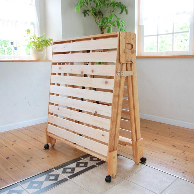 中居木工 折りたたみベッド すのこ ワイドシングル ロータイプ 檜