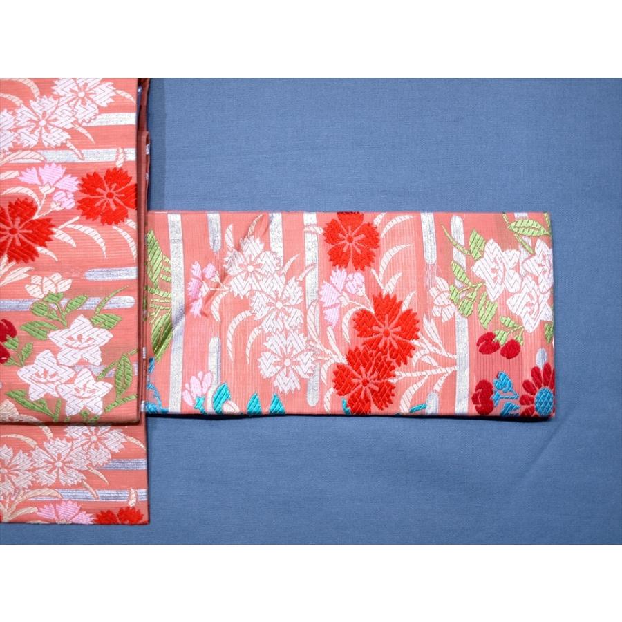 アンティーク帯 名古屋帯 絽 唐織 夏帯 桔梗 萩 菊 撫子 霞 サーモン