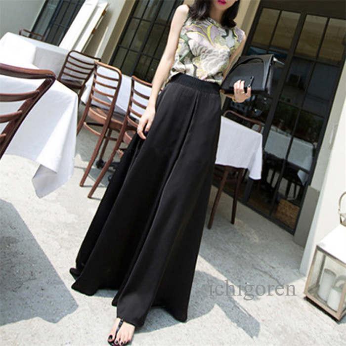 ワイドパンツ フレアパンツ レディース サテン スカーチョ ロング