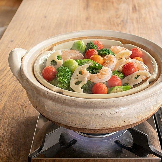 長谷園 公式 ヘルシー蒸し鍋 白 中 1800ml 土鍋 蒸し器 日本製 伊賀焼