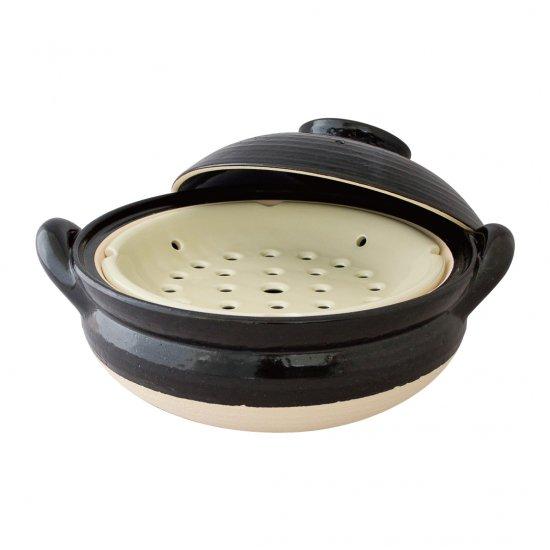 長谷園 公式 ヘルシー蒸し鍋 黒 大 3200ml 土鍋 蒸し器 9号 日本製