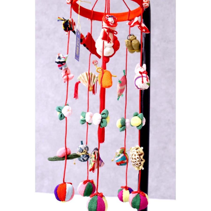 つるし飾り つるし雛 正絹古布 手縫い 結（ゆい） 台付 一式 164336