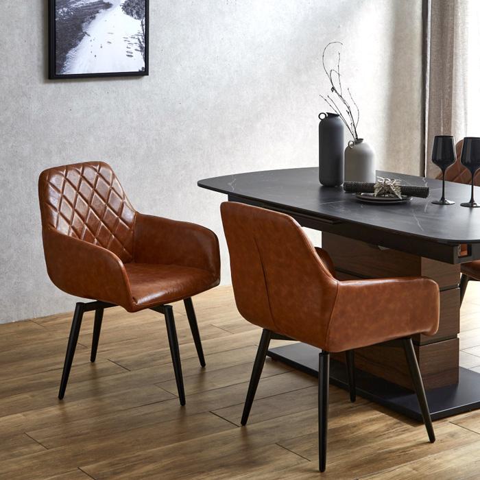 ダイニングチェア 回転 2脚セット アンティーク風 レトロ風