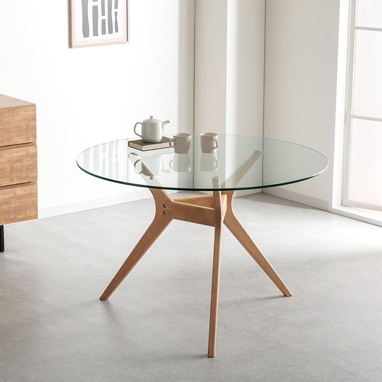 ダイニングテーブルセット 丸 ガラス 木製脚 2人 丸テーブル 円形 Y