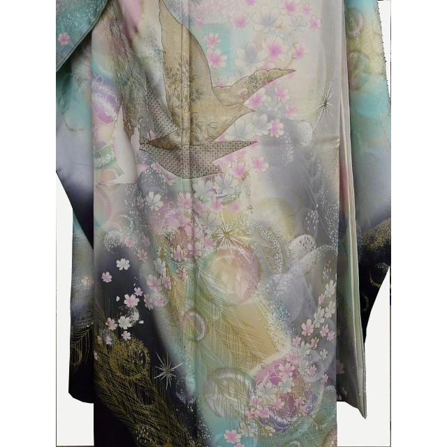 振袖 正絹 訳有 試着品 白黒地に鶴 フランソワーズ・モレシャン 034P