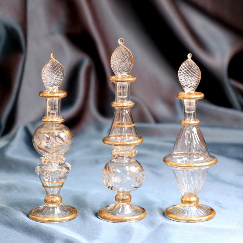 エジプト香水瓶 3本セット ガラスボトル クリア : インプレッション