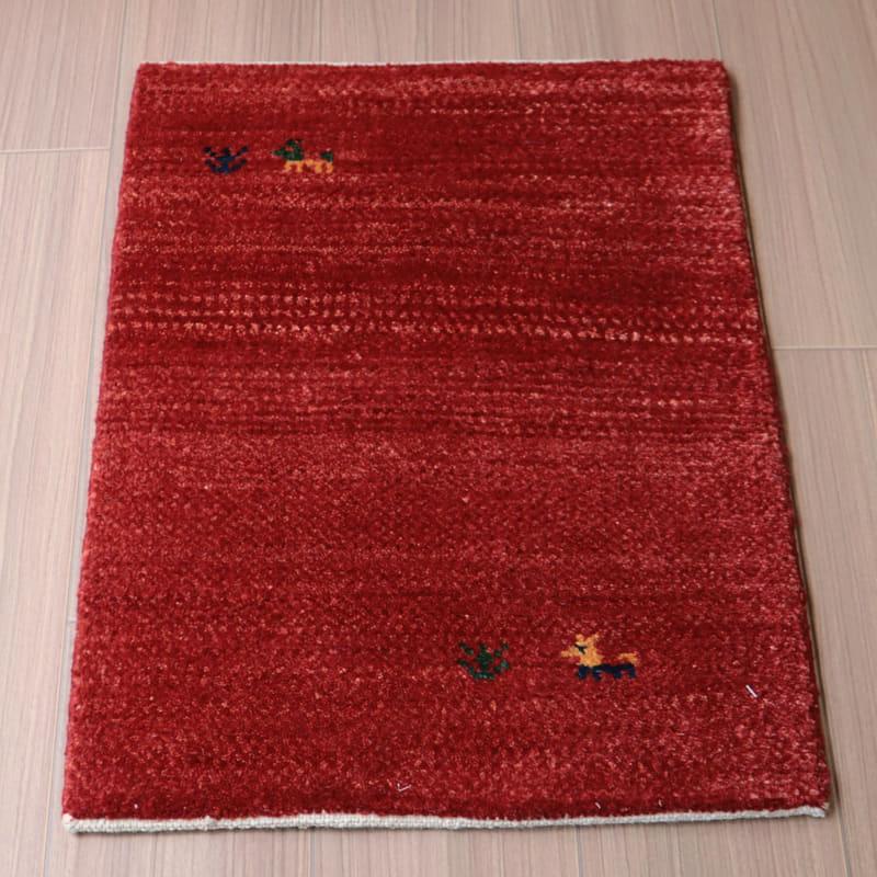 ミニギャッベ イランの手織りラグ GABBEH 60x44cm レッド 無地