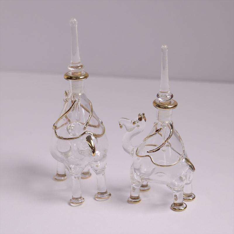 エジプト香水瓶 手吹きガラスの工芸品/ラクダ2頭セット クリア