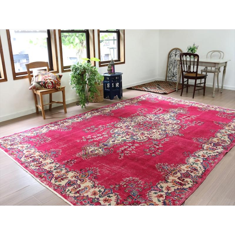 大判 162×262 クリーム縁取り ストロベリー草花 トルコヴィンテージ