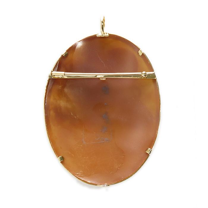 送料無料 K18 シェル カメオ 鑑別書付 約H75×W57mm 2人の女性 横顔 花