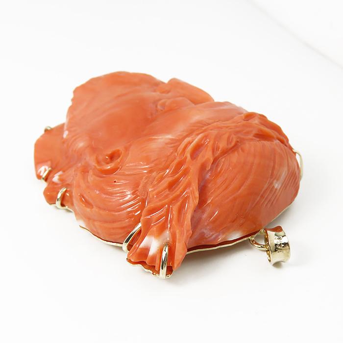 14K枠 サンゴ ペンダントトップ】鑑別書付 珊瑚 赤橙色 コーラル