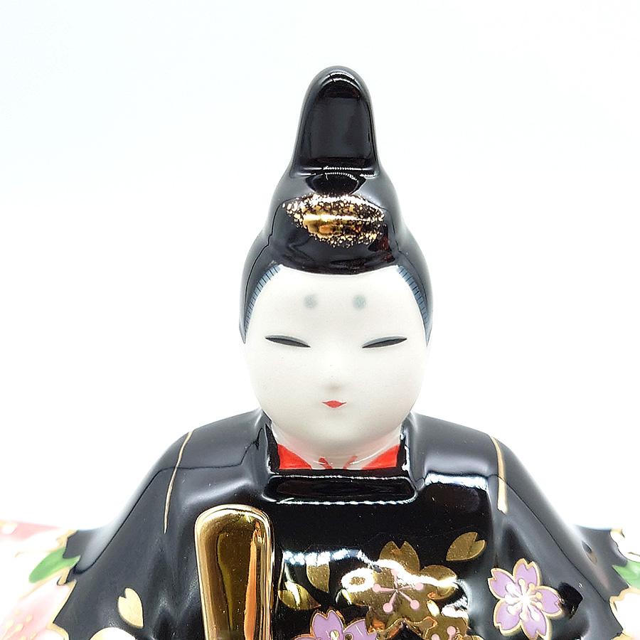 雛人形 コンパクト 陶器 薬師窯 彩絵花衣親王雛 蒔絵調 桜 卓上 親王