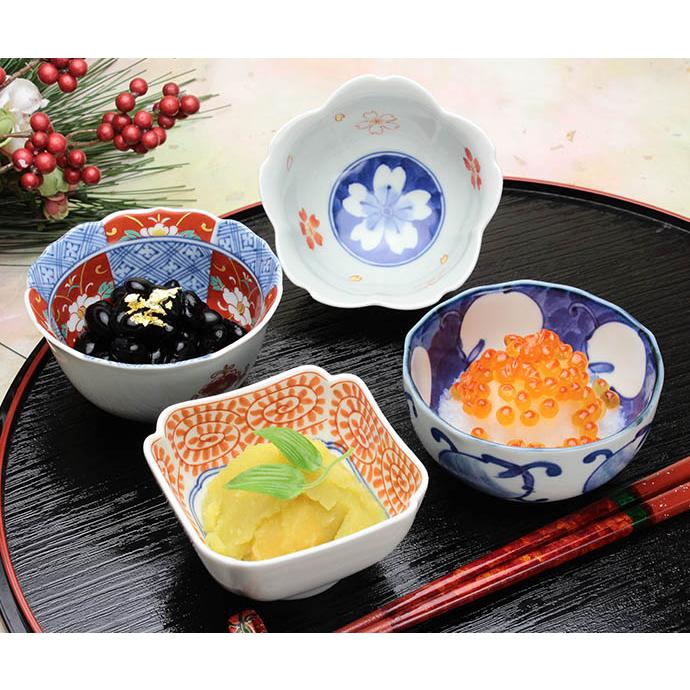 波佐見焼 染錦型 変わり 小鉢 4個セット 4型組 日本製 磁器 電子レンジ