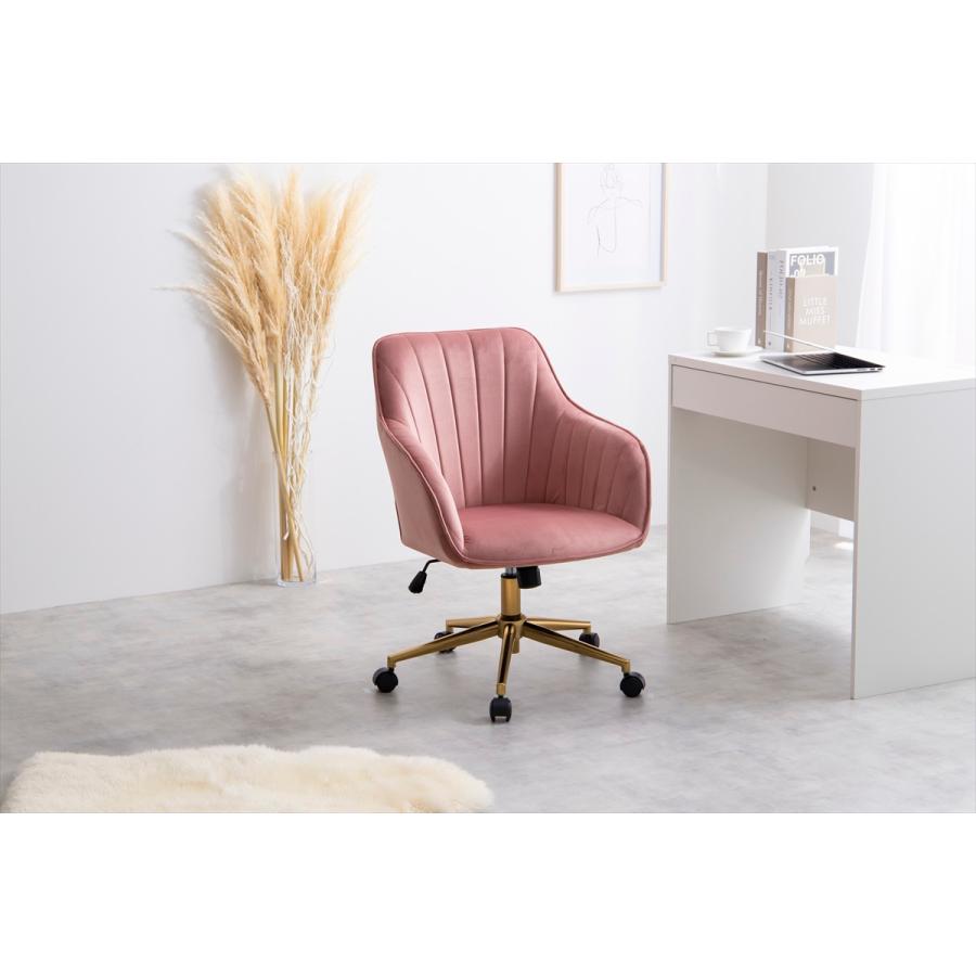 ベロア デスクチェア キャスター 華やか ガス圧昇降式 オシャレ 椅子
