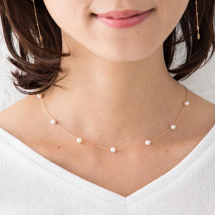 K18 パール アコヤ真珠 ベビーパールステーションネックレス (花珠品質