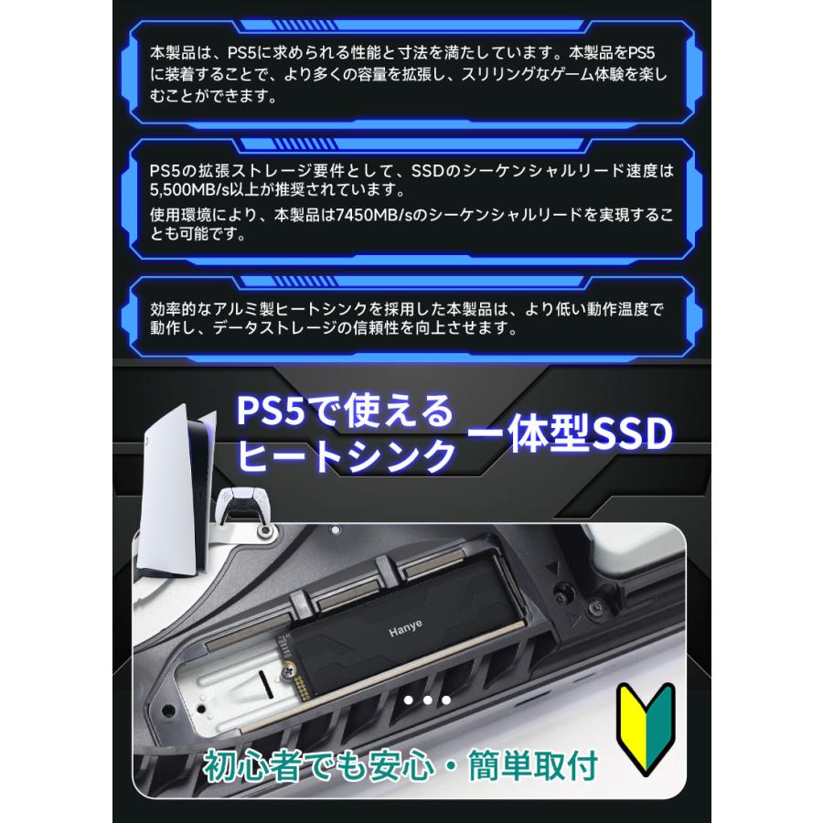 Hanye Hanye NVMe SSD 2TB 3D NAND TLC 薄型アルミ製ヒートシンク搭載