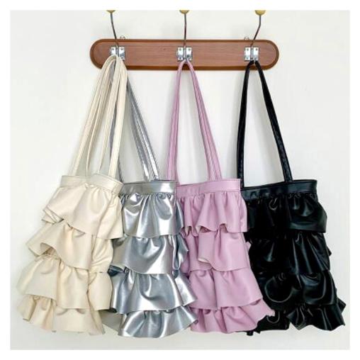 トート ショルダー バッグ ティアード フリル シルバー 韓国