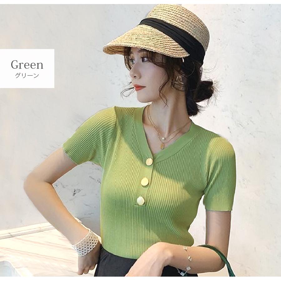 ニットトップス 半袖ニット 韓国ファッション 韓国 サマーニット