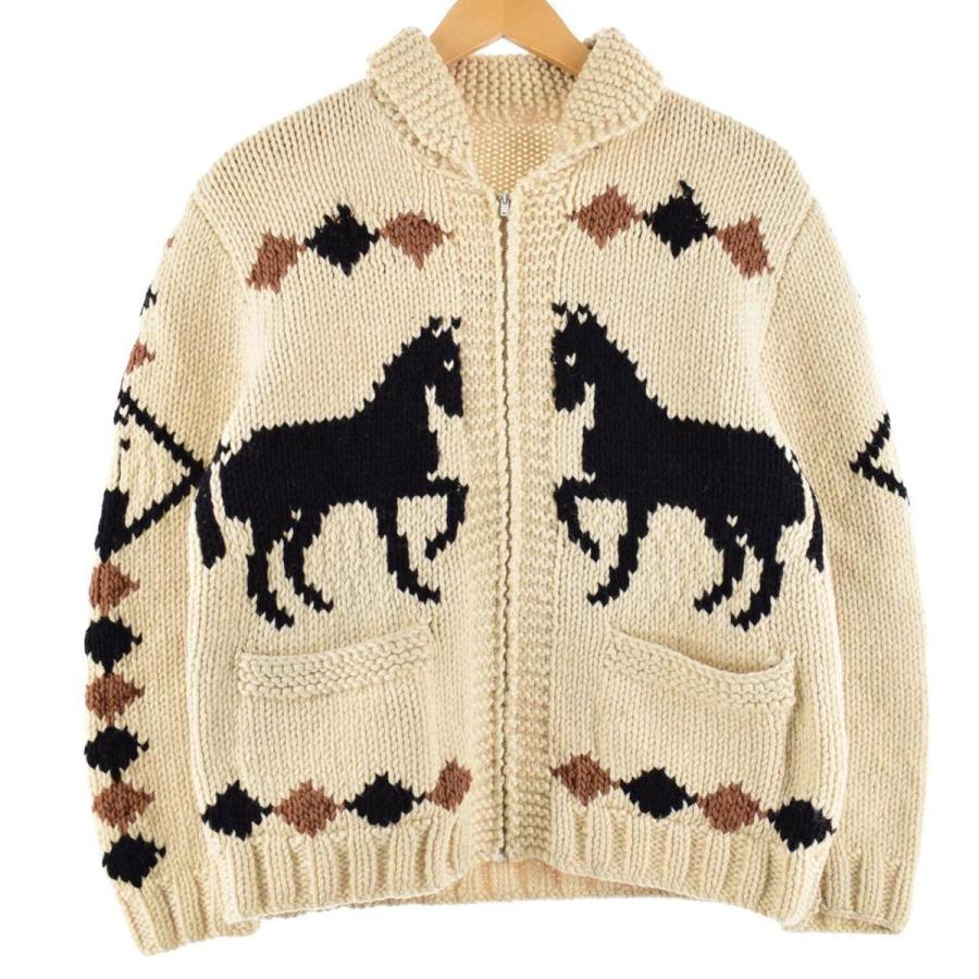古着 総柄 馬柄 カウチンセーター レディースM ヴィンテージ