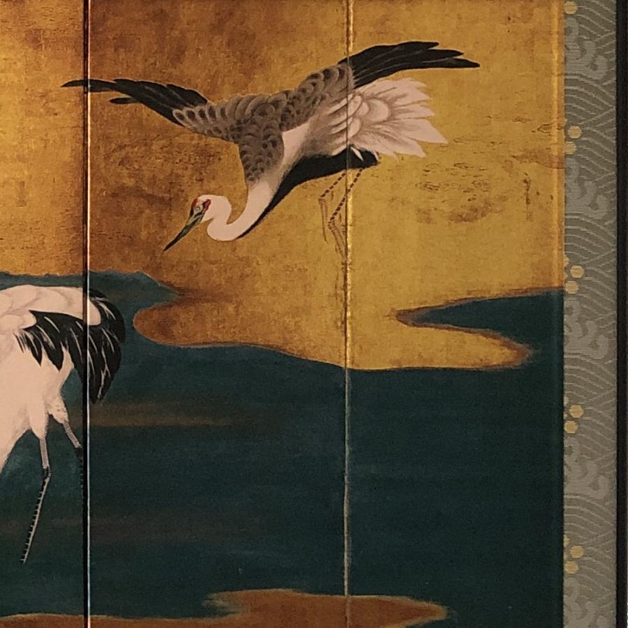 ミニ屏風「群鶴図」伝狩野深幽筆 六曲一双屏風 : 日本のおみやげ専門店