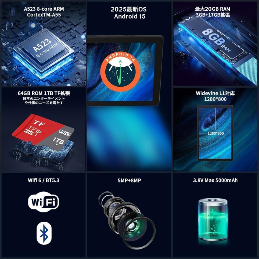 500円off/タブレット 10インチ Android 15 Wi-Fiモデル20GB+64GB+1TB