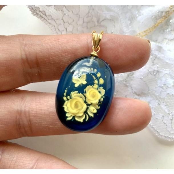 琥珀 ネックレス インタリオ ペンダント K18 天然琥珀 蝶 薔薇 カメオ