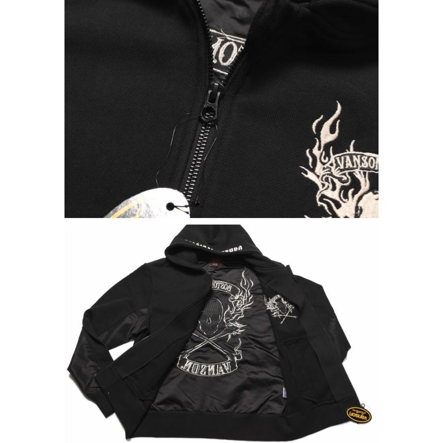 VANSON（バンソン） パーカー フライングファイヤースカル 刺繍
