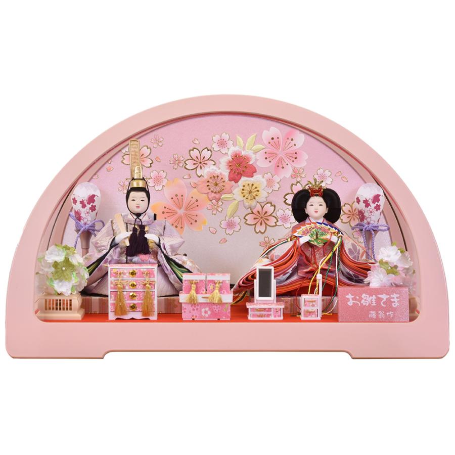 雛人形 ケース入り丸型 ひな人形 コンパクト ケース 白 ピンク お雛様