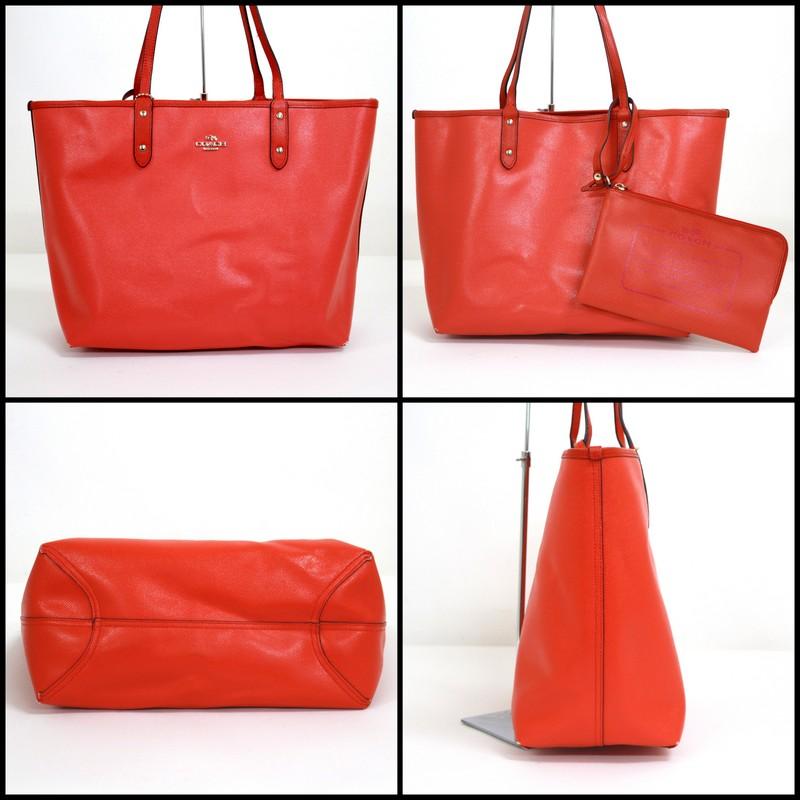 COACH コーチ トートバッグ リバーシブル レザー×ゴールド金具 レッド