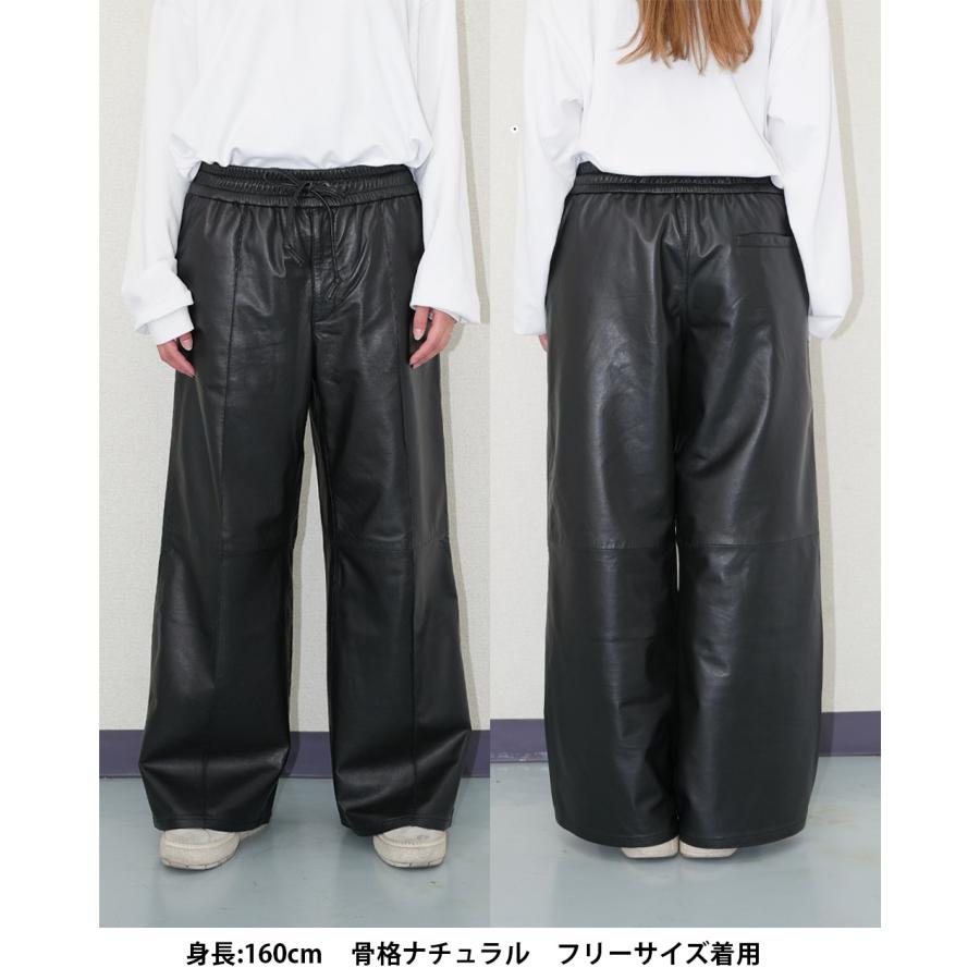 レザーパンツ 革パンツ ボトムス ワイドパンツ レディース 本革