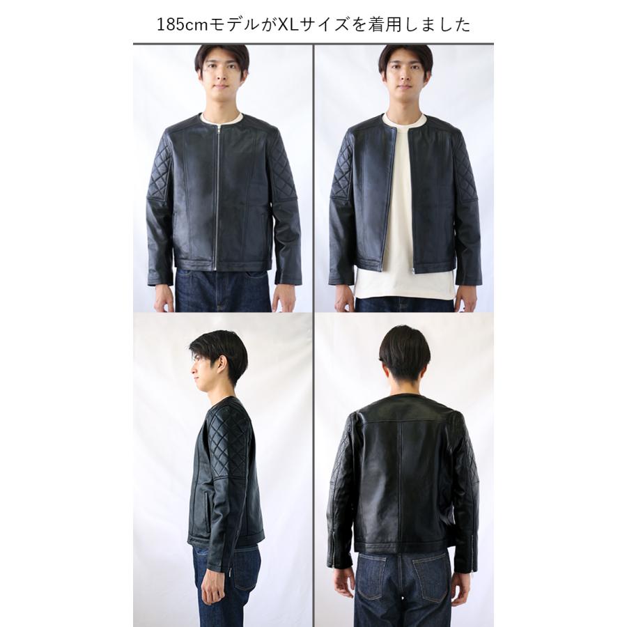 レザージャケット ノーカラー 革ジャン メンズ 秋冬 本革 ラムレザー