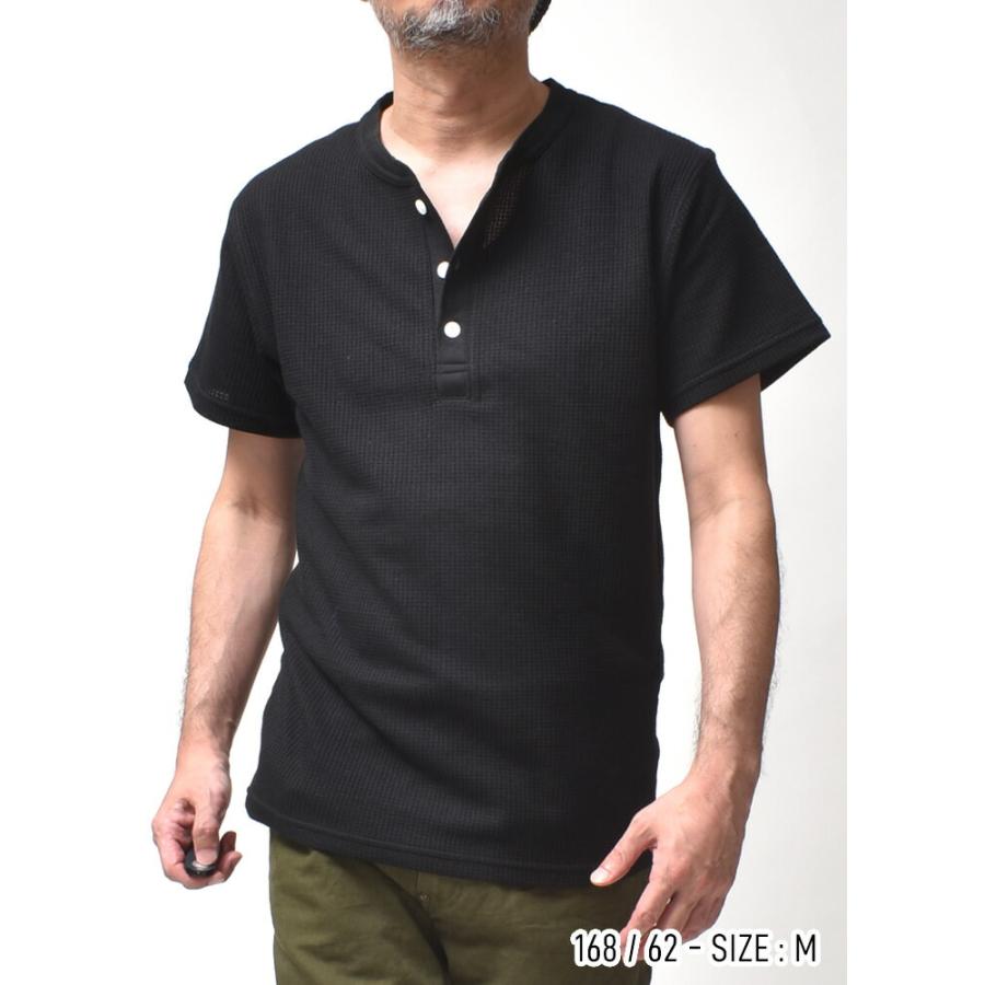 ヘンリーネック Tシャツ メンズ 無地 サーマル ワッフル 夏 アメカジ