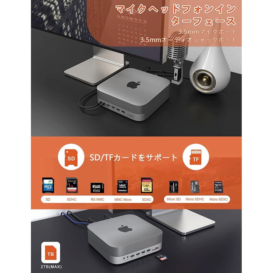 Mac mini用 スタンド ハブ SATA SSD/HDDポート、4KHDMI、1080P VGA、2
