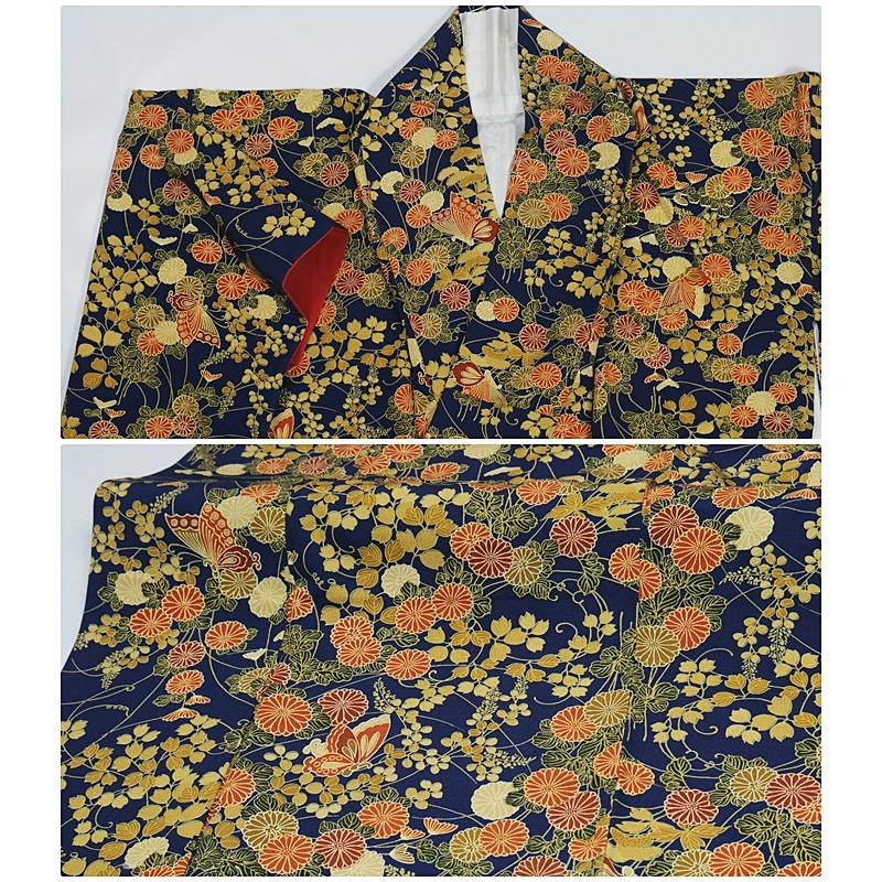 リサイクル小紋袷 小紋 染小紋 紺 身丈163cm 裄64cm Mサイズ a1m5m3y4