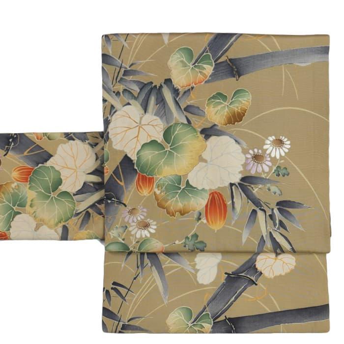 全通柄 リサイクル 袋帯 染め帯 リバーシブル 日本刺繍 昭和