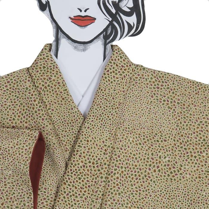 小紋袷 染め小紋 リサイクル小紋 友禅 霰文様 金茶 身丈160cm 裄65cm S