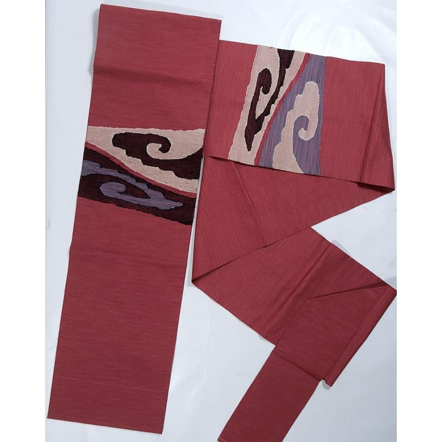 リサイクル名古屋帯 八寸名古屋帯 モダン 正絹 赤 a2m2 仕立て上がり M