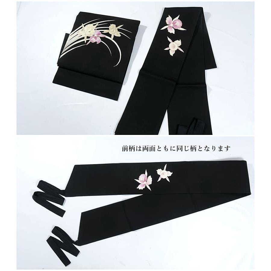 名古屋帯 作り帯 付帯 造り帯 二部式帯 胡蝶蘭 塩瀬 染帯 黒