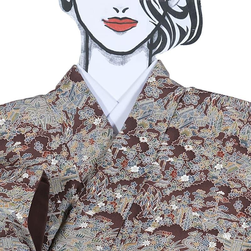 リサイクル小紋袷 型染め 茶屋辻文様 染小紋 友禅染め 茶 身長153cm 裄