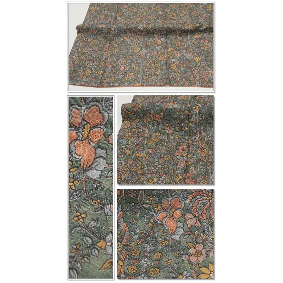 更紗染め小紋 中古着物」正絹着物 唐花文様 緑未使用品/小紋/着物