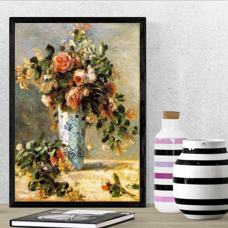 透明水彩画原画美しい薔薇とデルフト焼きの花瓶① 透明水彩画原画