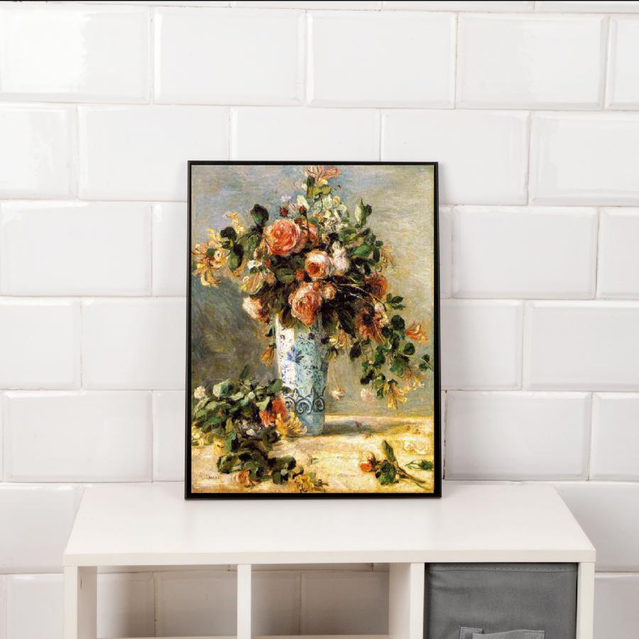 ピエール オーギュスト ルノワール デルフト焼きの花瓶のバラと