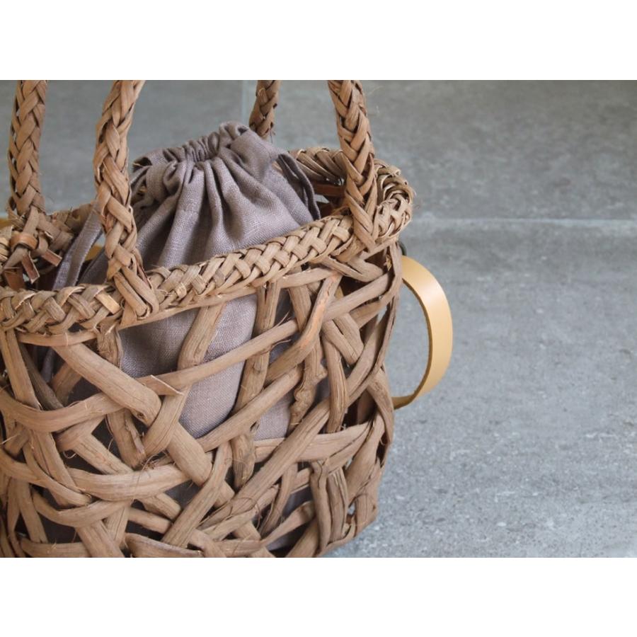 純国産 山葡萄かごバッグ 乱れ編み 本革ショルダー ポシェット リネン