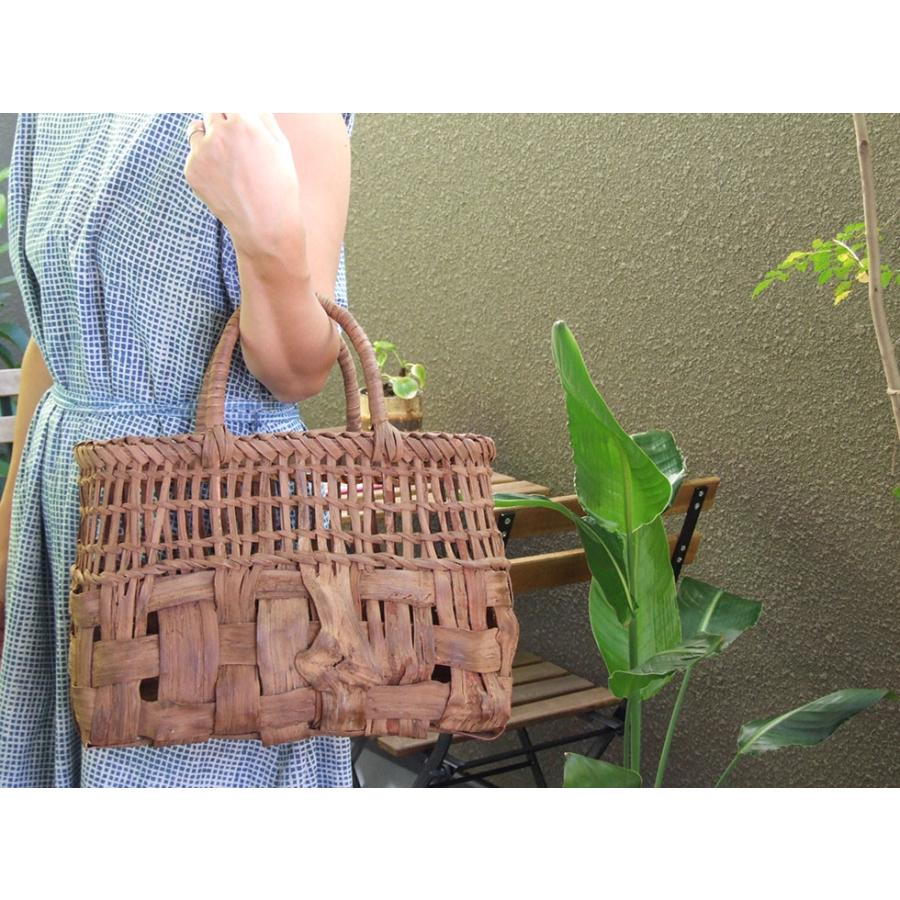 純国産 籠作家悠帆さん作 山葡萄かごバッグ 乱れ編み上部透かし編み