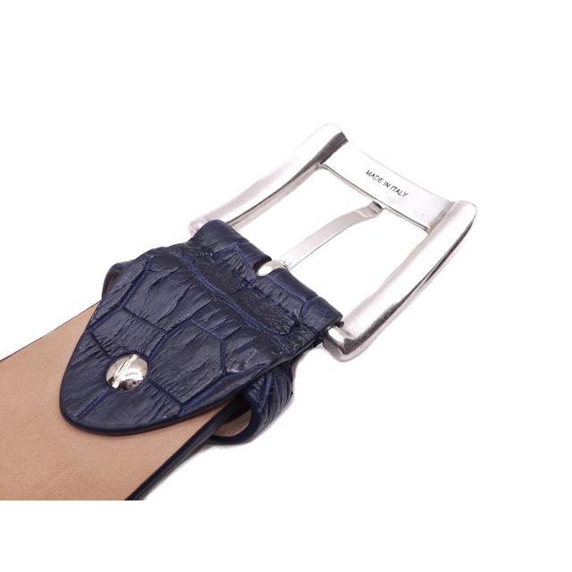 イタリア製 クロコダイル 背ワニ ベルト(40mm幅) ネイビー NAVY 紺