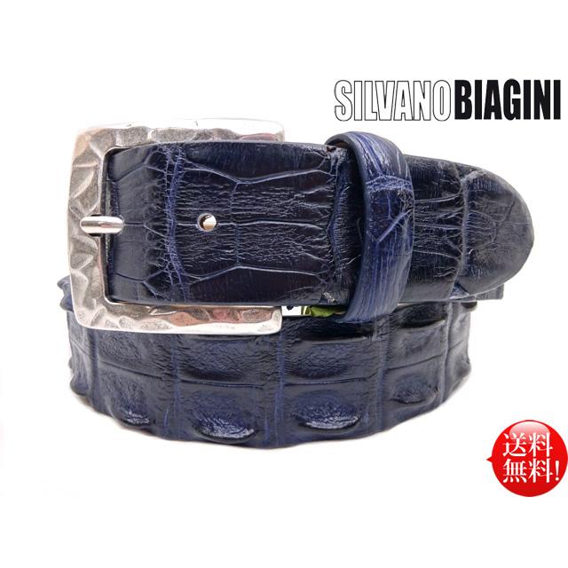 イタリア製 クロコダイル 背ワニ ベルト(40mm幅) ネイビー NAVY 紺