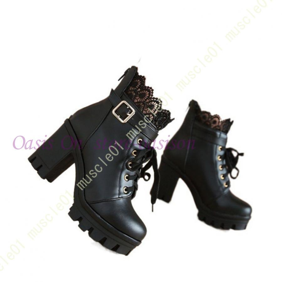 ショートブーツ ダルク風 厚底 編み上げ ロリータ Lolita かわいい