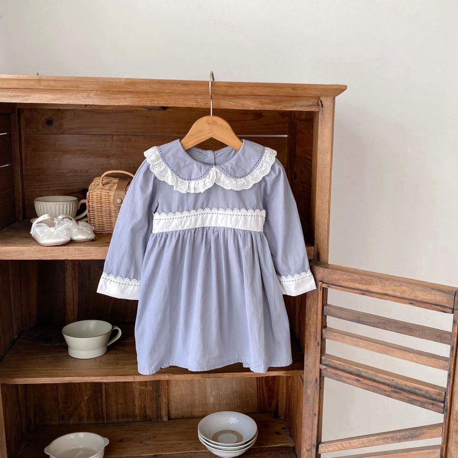 姉妹お揃い ベビーレース襟付き 長袖ロンパース ワンピース セット