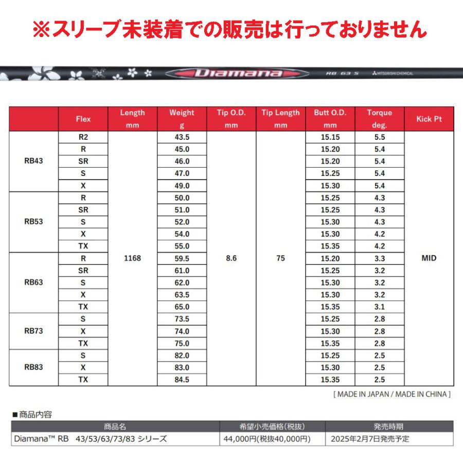 三菱（MITSUBISHI） 三菱ケミカル ディアマナ RB テーラーメイド用